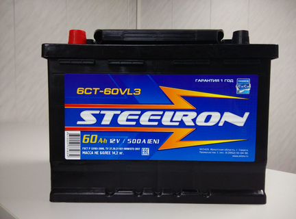 Аккумулятор Steelron 60 А.ч. 500 А на иномарку