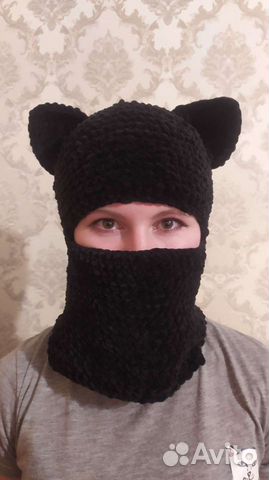 Балаклава с ушками кошки крючком