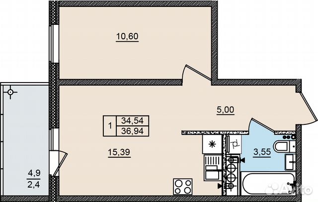 1-к квартира, 36.9 м², 5/9 эт. 1-к квартира, 36.9 м², 5/9 эт.