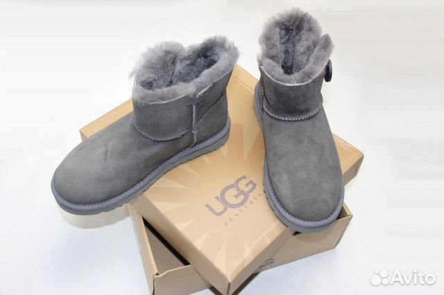 Угги UGG mini пуговица Bailey Button серые новые