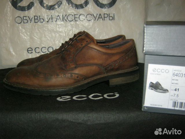 41 ecco туфли полуботинки мужские кожаные