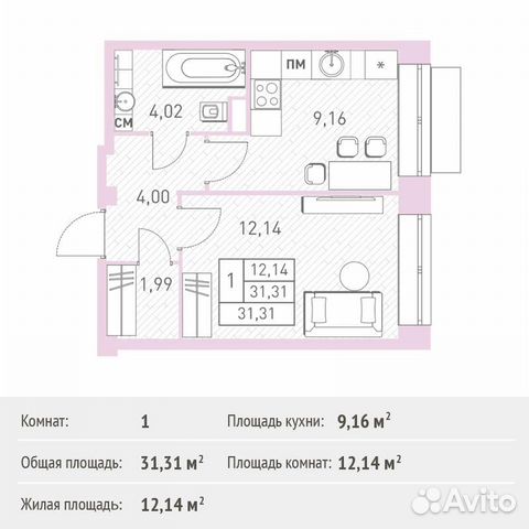 1-к квартира, 31.3 м², 2/17 эт. 1-к квартира, 31.3 м², 2/17 эт.