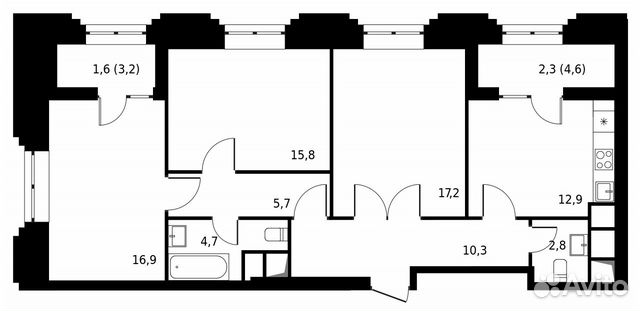 3-к квартира, 90.2 м², 20/24 эт. 3-к квартира, 90.2 м², 20/24 эт.