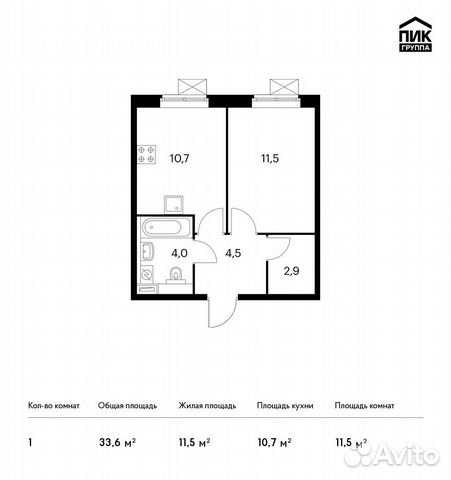 1-к квартира, 33.6 м², 17/25 эт. 1-к квартира, 33.6 м², 17/25 эт.