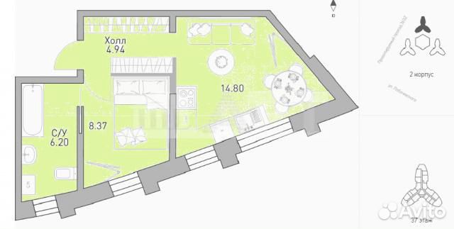 1-к квартира, 36 м², 37/39 эт. 1-к квартира, 36 м², 37/39 эт.
