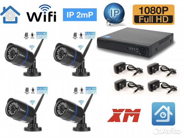 Комплект уличный на 4 камеры IP Wi-Fi Комплект уличный на 4 камеры IP Wi-Fi
