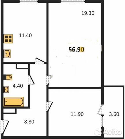 2-к квартира, 57 м², 5/19 эт. 2-к квартира, 57 м², 5/19 эт.
