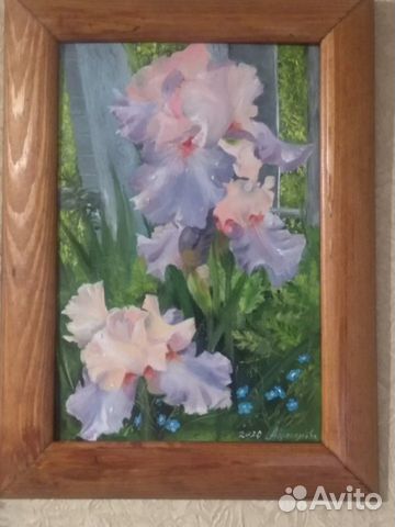 Картина маслом на холсте. Ирисы. 20х30