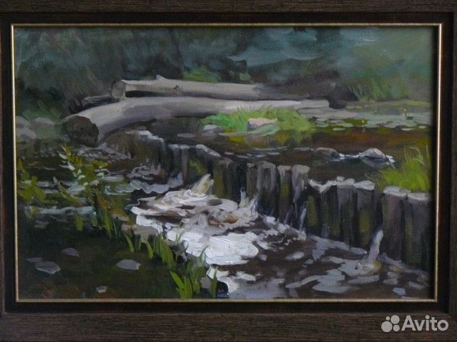 Картина. Запруда. Плотина на речке