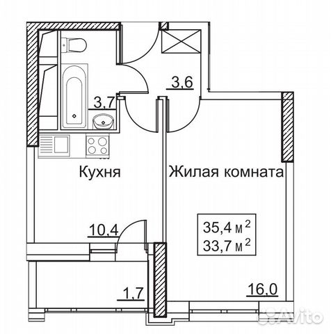 1-к квартира, 35.4 м², 19/22 эт. 1-к квартира, 35.4 м², 19/22 эт.