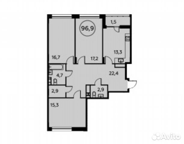 3-к квартира, 96.9 м², 10/14 эт. 3-к квартира, 96.9 м², 10/14 эт.