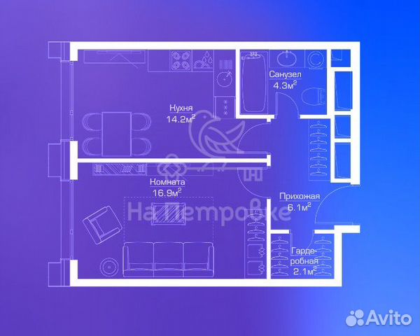 1-к квартира, 43 м², 15/44 эт. 1-к квартира, 43 м², 15/44 эт.
