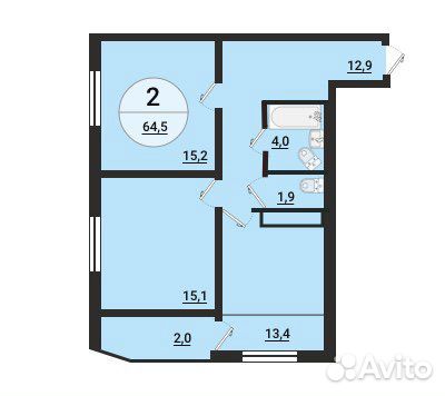 2-к квартира, 64.8 м², 6/25 эт.
