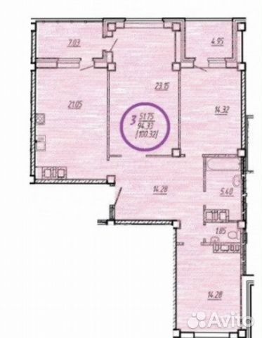 3-к квартира, 100 м², 4/16 эт.