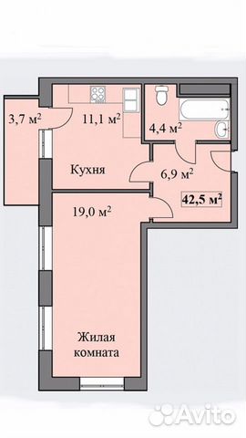 1-к квартира, 42.5 м², 7/19 эт.