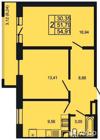 2-к квартира, 54 м², 2/3 эт.