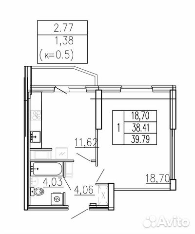 1-к квартира, 41.2 м², 17/19 эт.