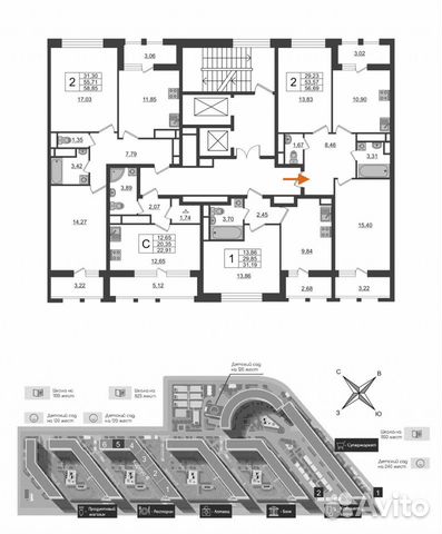 2-к квартира, 56.7 м², 4/13 эт. 2-к квартира, 56.7 м², 4/13 эт.