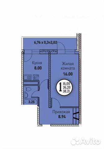 1-к квартира, 38.2 м², 7/17 эт.
