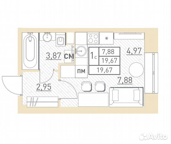 Студия, 19.7 м², 1/17 эт. Студия, 19.7 м², 1/17 эт.