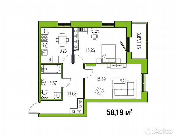 2-к квартира, 58.2 м², 4/24 эт.