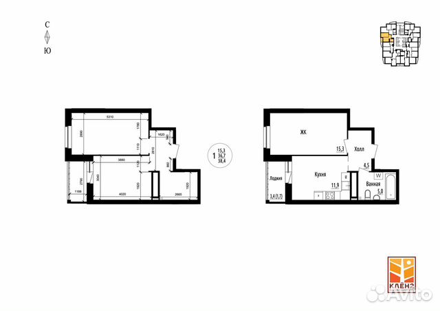 1-к квартира, 38.4 м², 4/30 эт.