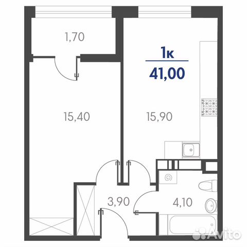 1-к квартира, 41 м², 9/19 эт.