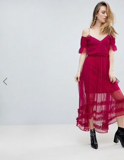 Сетчатое платье вечернее красное кружевное 48-50 р