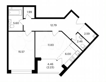 2-к квартира, 61 м², 2/12 эт.