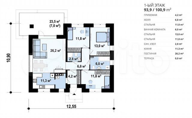 Коттедж 150 м² на участке 1 сот.