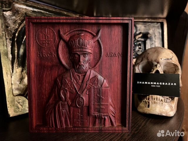 «Абара» икона церковного беса из красного дерева