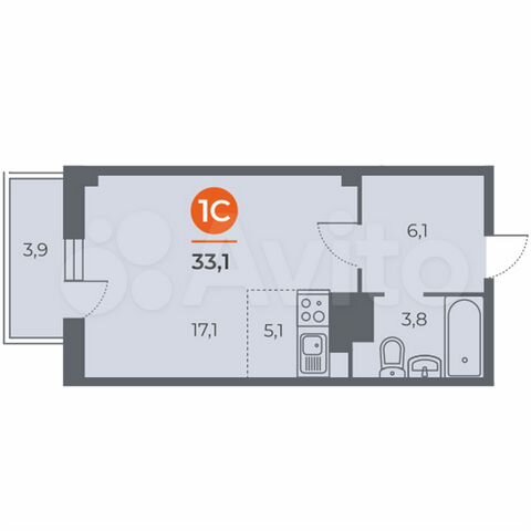 Квартира-студия, 33 м², 13/19 эт.