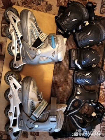 Роликовые коньки раздвижные детские + защита