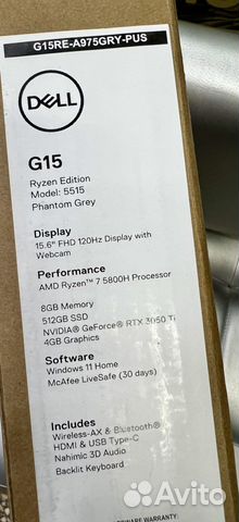 Новый,Dell G15, Ryzen 7 5800H/16/3050TI