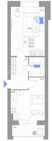 1-к. квартира, 52,2 м², 2/5 эт.