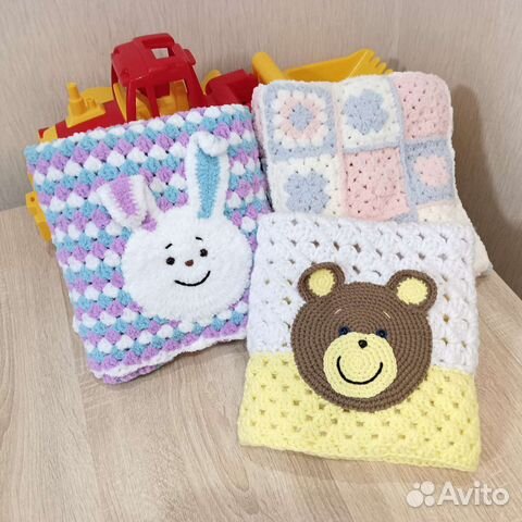 Плед детский вязаный Мишка Зайка Ручная работа