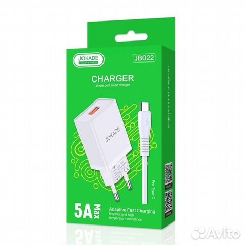 Сзу jokade JB022 1*USB + type-C 5A White