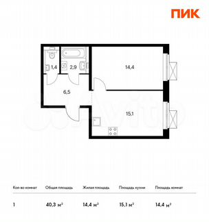 1-к квартира, 40.3 м², 9/25 эт.