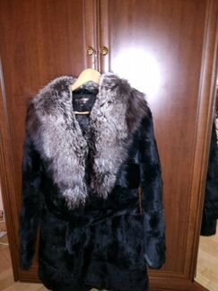 Шуба б/у кролик воротник чернобурка