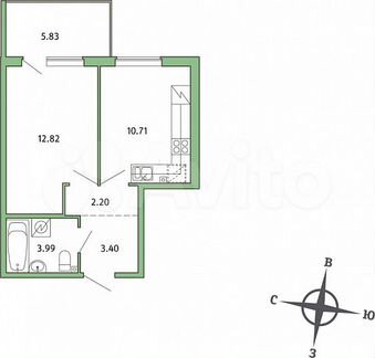 2-к. квартира, 48,4 м², 9/9 эт.