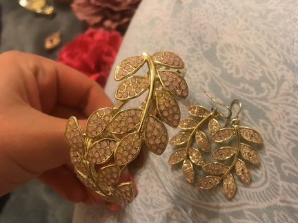 Браслет и серьги листья