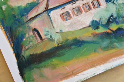 Картина пастелью, испанский летний пейзаж, рисунок