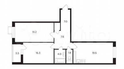 2-к квартира, 77.2 м², 7/19 эт.