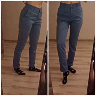 Брюки голубые хлопок женские клеш 38