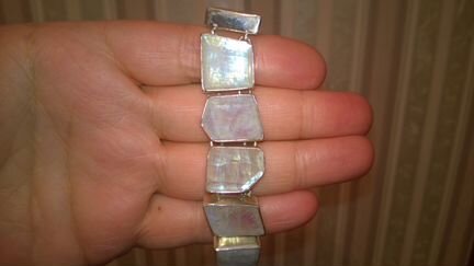 Браслет с лунным камнем, стерлинговое серебро