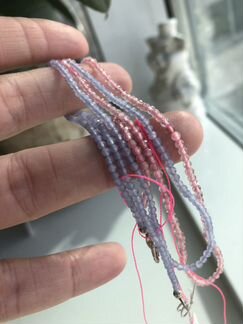 Бусы сапфирин, розовый турмалин