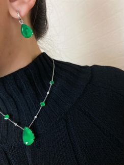 Подвеска и серьги зелёные турмалин серебро