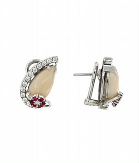 Золотые серьги с кораллами, рубинами