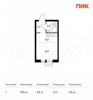 Квартира-студия, 19.6 м², 25/33 эт.