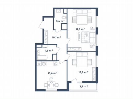 2-к квартира, 69 м², 21/26 эт.